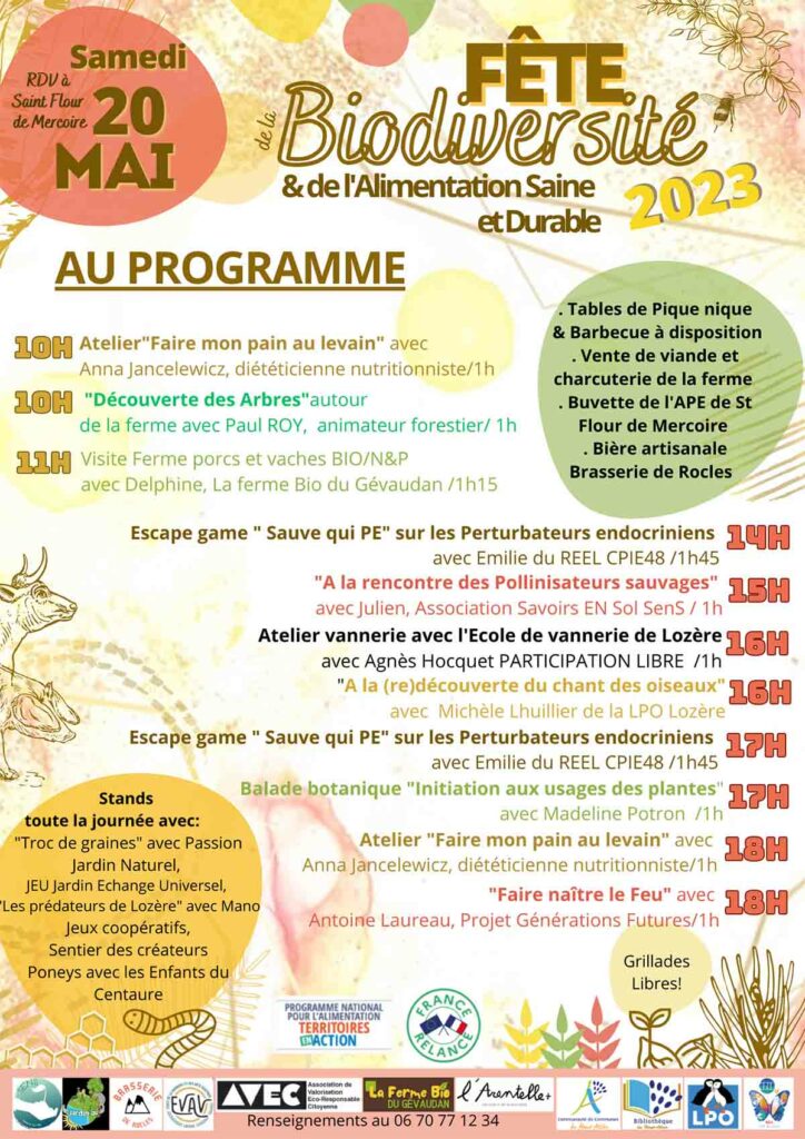 Fête de la biodiversité à la ferme du Gévaudan - Affiche du programme de ce samedi 20 mai