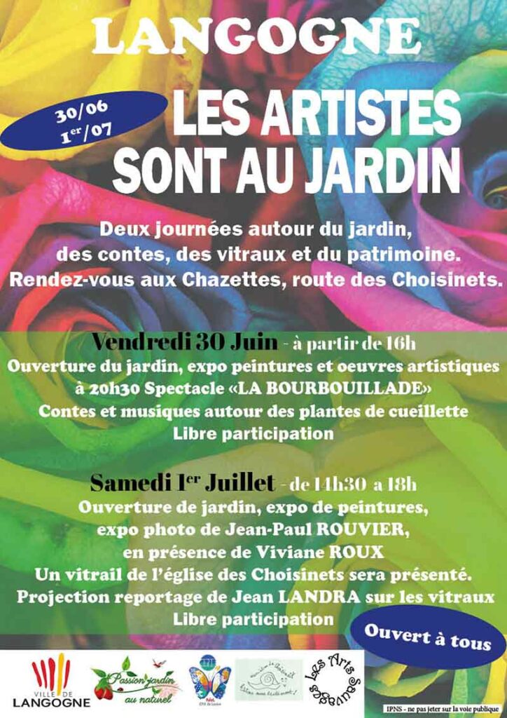 "Les artistes sont au jardin" - Journées des 30 juin & 01 juillet - Affiche officielle réalisée par stagiaires de l'OT