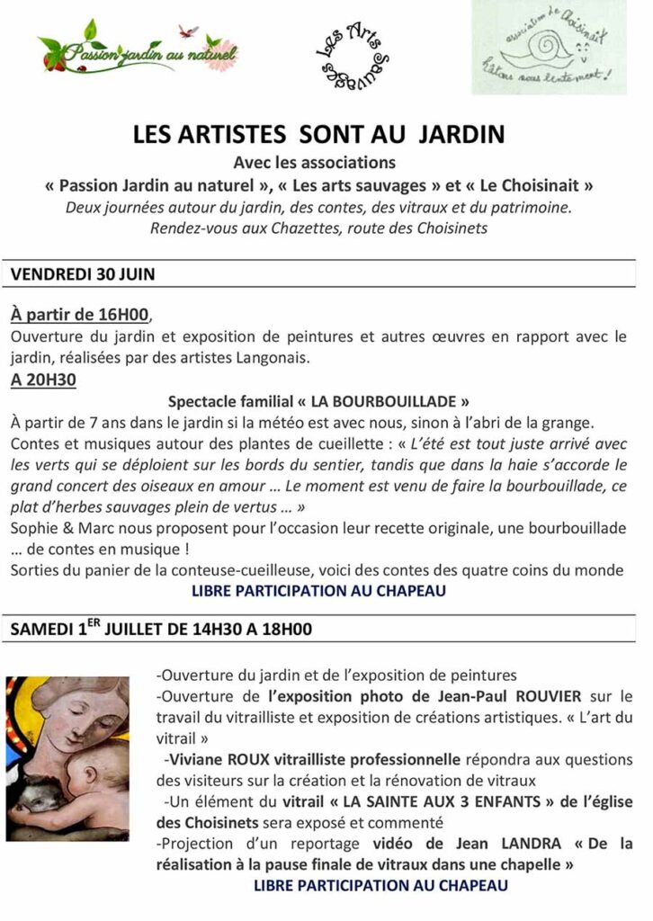 "Les artistes sont au jardin" - Journées des 30 juin & 01 juillet - Flyer