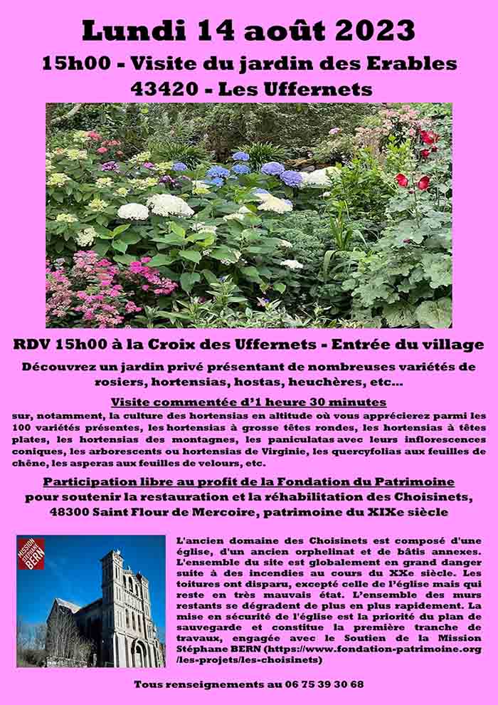 Visite du "Jardin des érables" aux Uffernets en Haute-Loire du dimanche 14 août 2023 - Affiche officielle