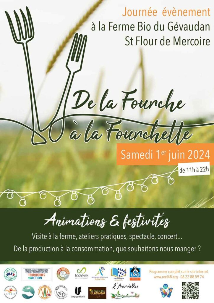 La Ferme Bio du Gévaudan "de la fourche à la fourchette" - Samedi 1er juin 2024 - Affiche officielle