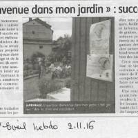 Article de l'Eveil en date du 02/11/2016 - Retour sur Opération "Bienvenue dans mon jardin"