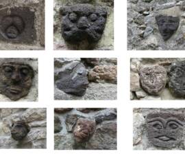 Halte au village d'Antraigues - Sculptures de têtes en basalte