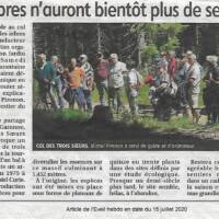 Article de L'Eveil Hebdo en date du 15 juillet 2020 consacré à la sortie au Col des 3 soeurs