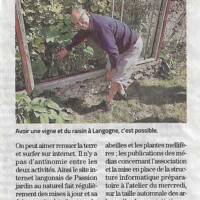 Article du Midi Libre en date du 11 octobre 2020 relatif à l'opération "Bienvenue dans mon jardin au naturel"