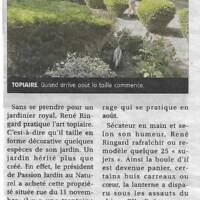 L'Eveil Hebdo en date du 18 août 2022 relatif à la pratique de l'art topiaire de René Ringard